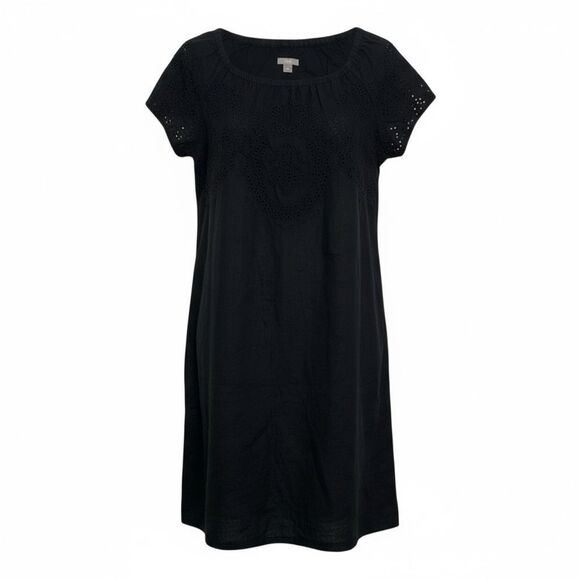 J. Jill 100% Linen Eyelet Embroidered Short Sleeve Mini Dress Black Size Small - Picture 1 of 9